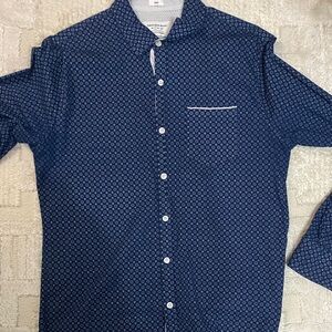 Paper Denim & Cloth Navy Geometric Dress Shirt